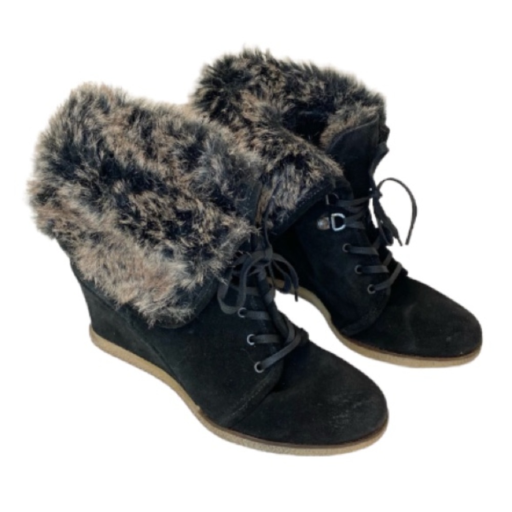 Pegabo Faux Fur Suede Wedge Heel Boots